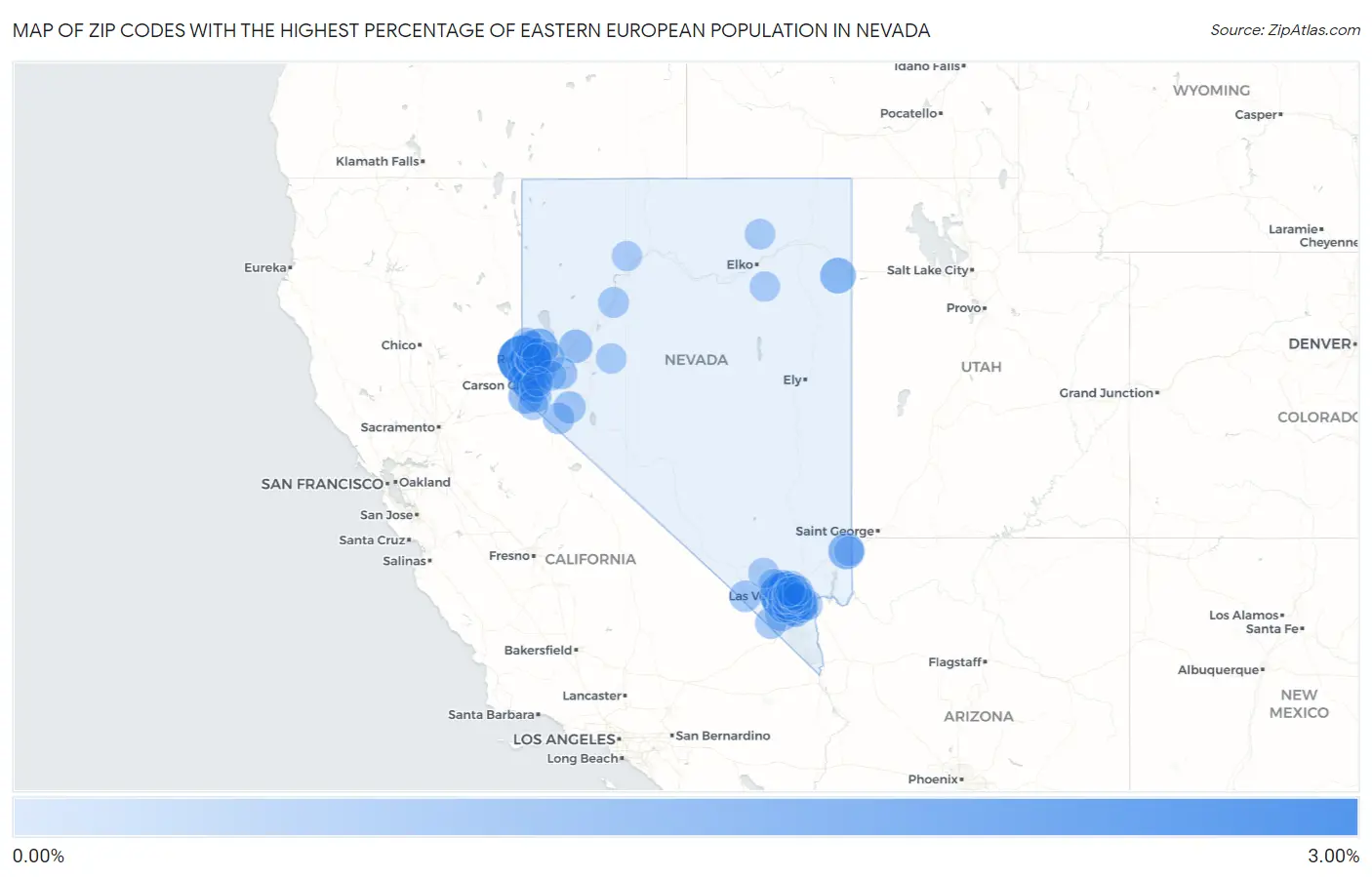 Zip Codes with the Highest Percentage of Eastern European Population in Nevada Map