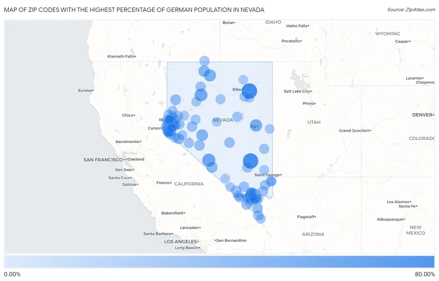 Zip Codes with the Highest Percentage of German Population in Nevada Map