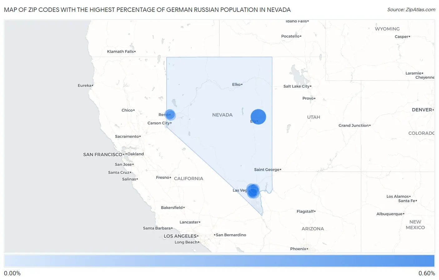Zip Codes with the Highest Percentage of German Russian Population in Nevada Map
