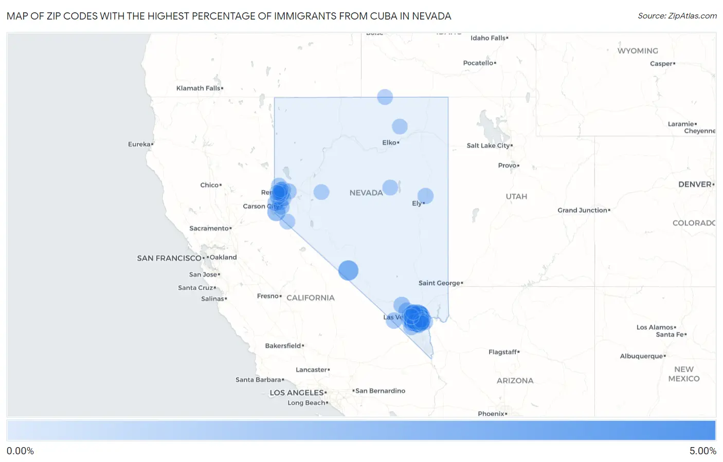 Zip Codes with the Highest Percentage of Immigrants from Cuba in Nevada Map
