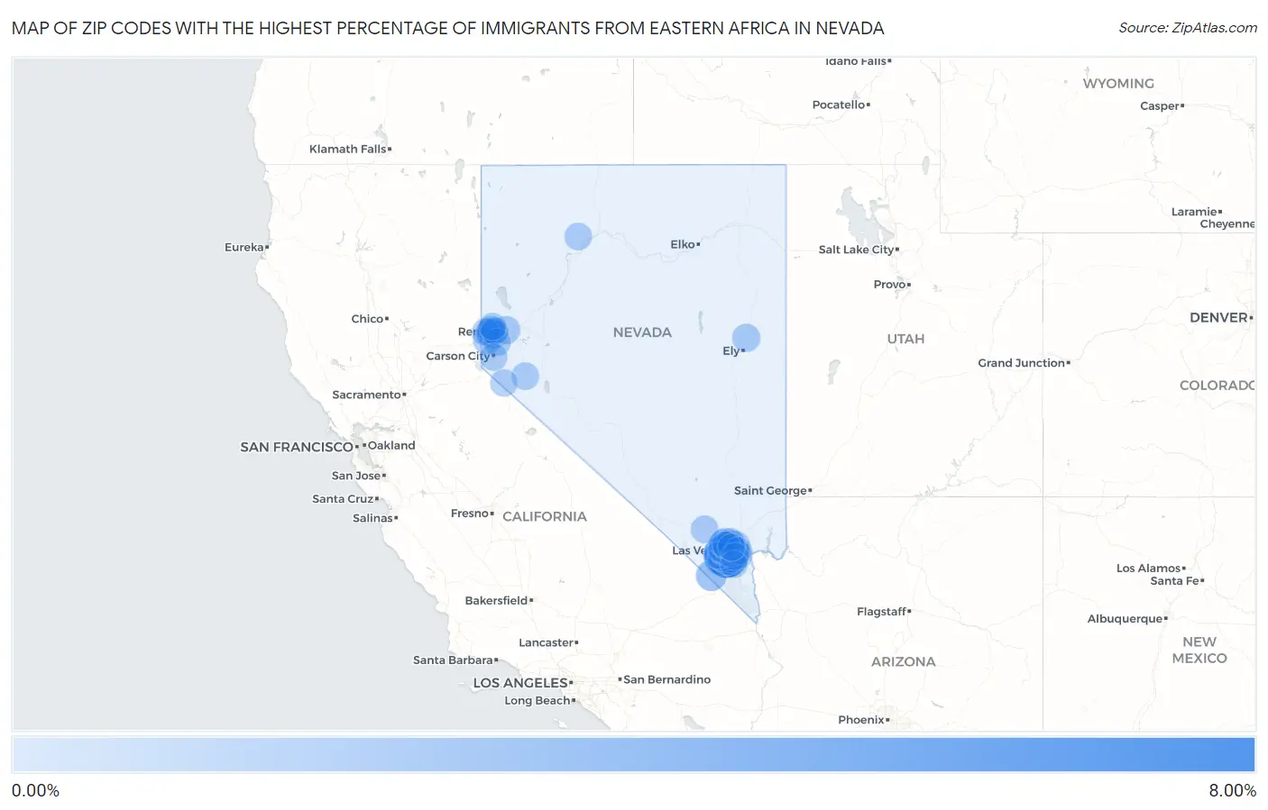 Zip Codes with the Highest Percentage of Immigrants from Eastern Africa in Nevada Map