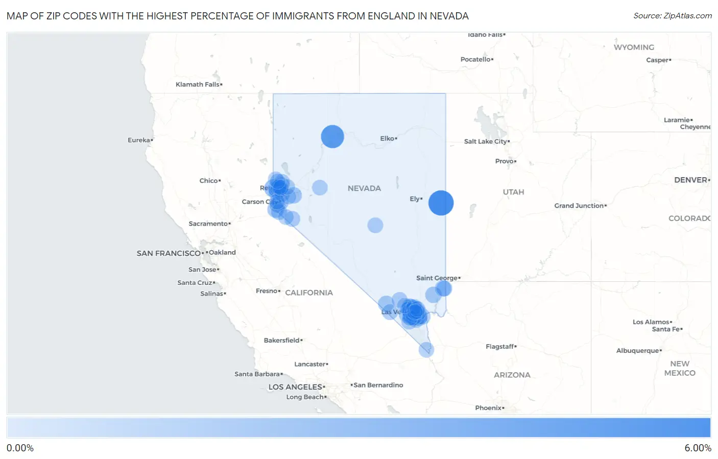 Zip Codes with the Highest Percentage of Immigrants from England in Nevada Map