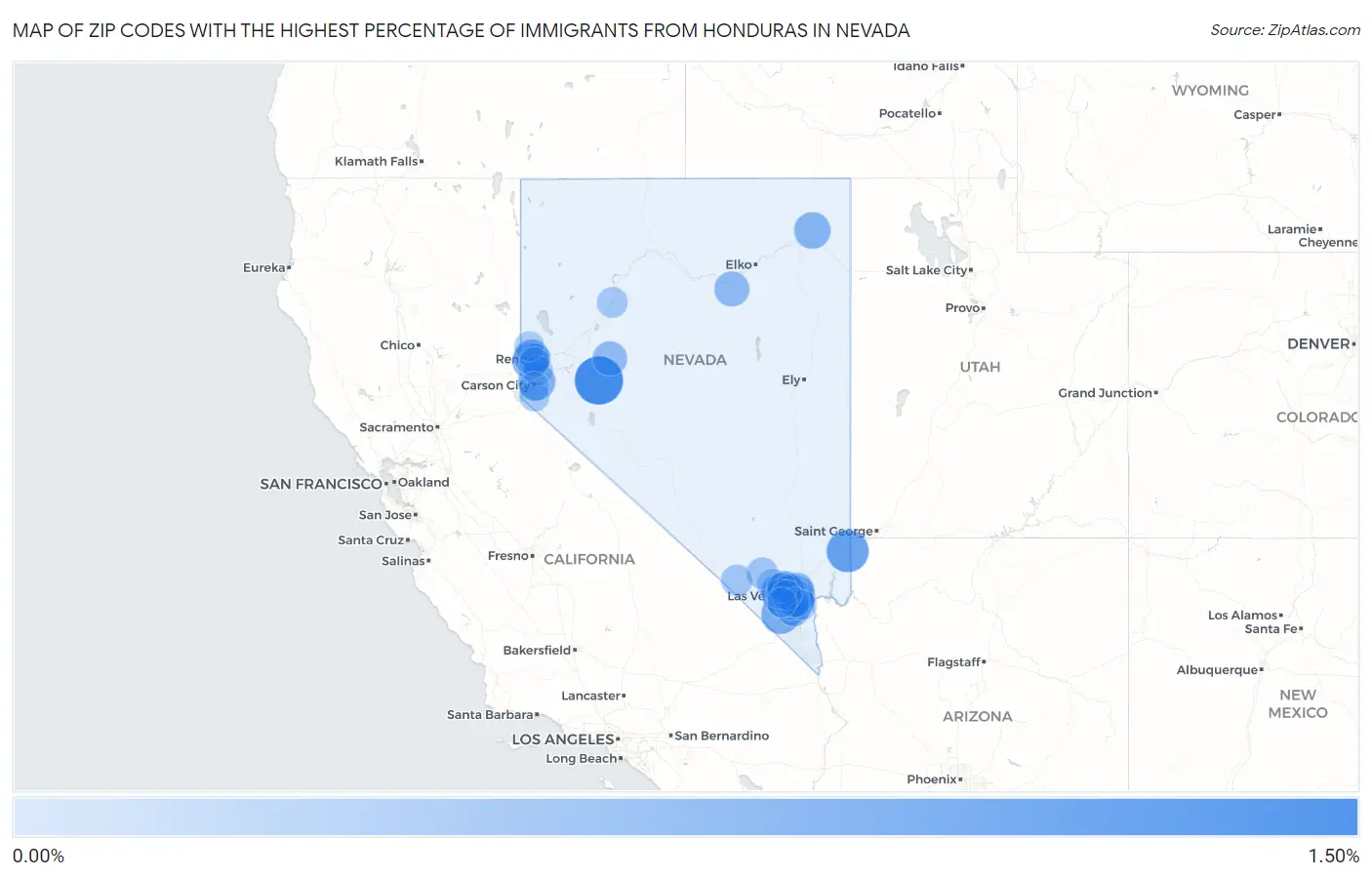 Zip Codes with the Highest Percentage of Immigrants from Honduras in Nevada Map
