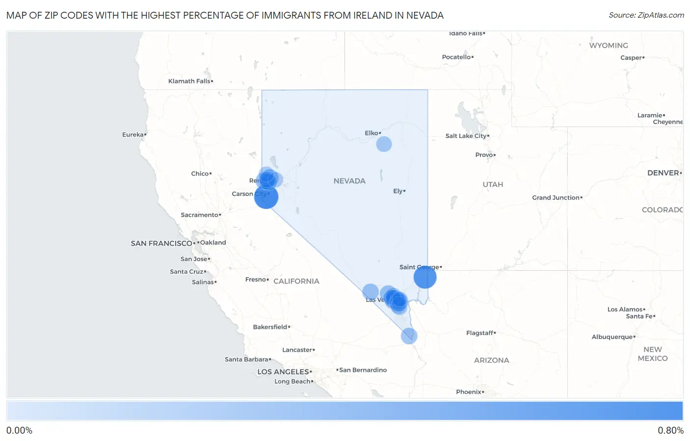 Zip Codes with the Highest Percentage of Immigrants from Ireland in Nevada Map