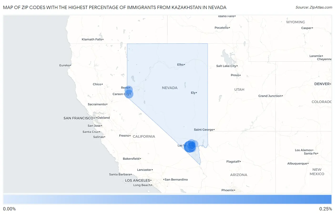 Zip Codes with the Highest Percentage of Immigrants from Kazakhstan in Nevada Map