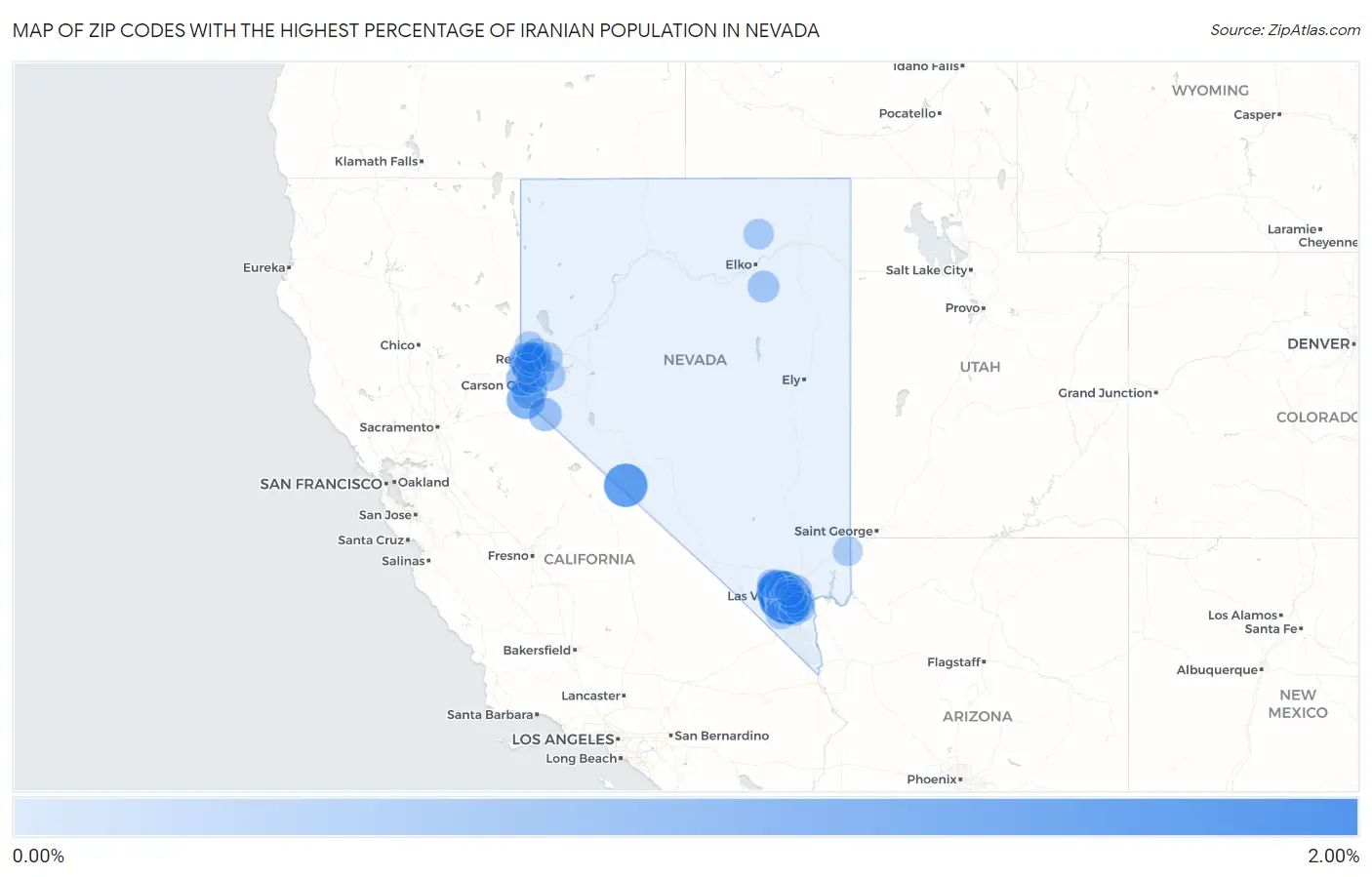 Zip Codes with the Highest Percentage of Iranian Population in Nevada Map