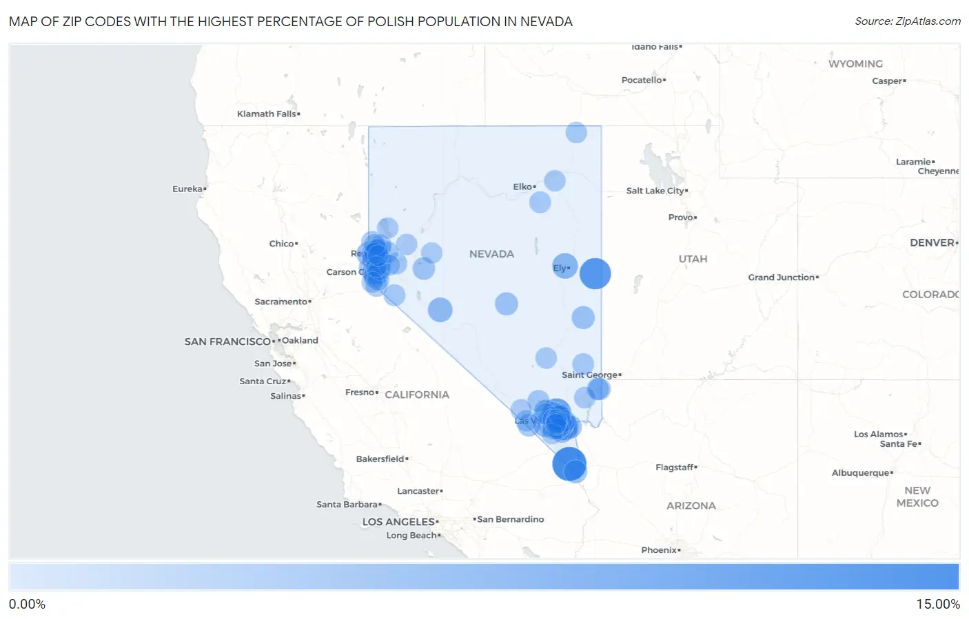 Zip Codes with the Highest Percentage of Polish Population in Nevada Map