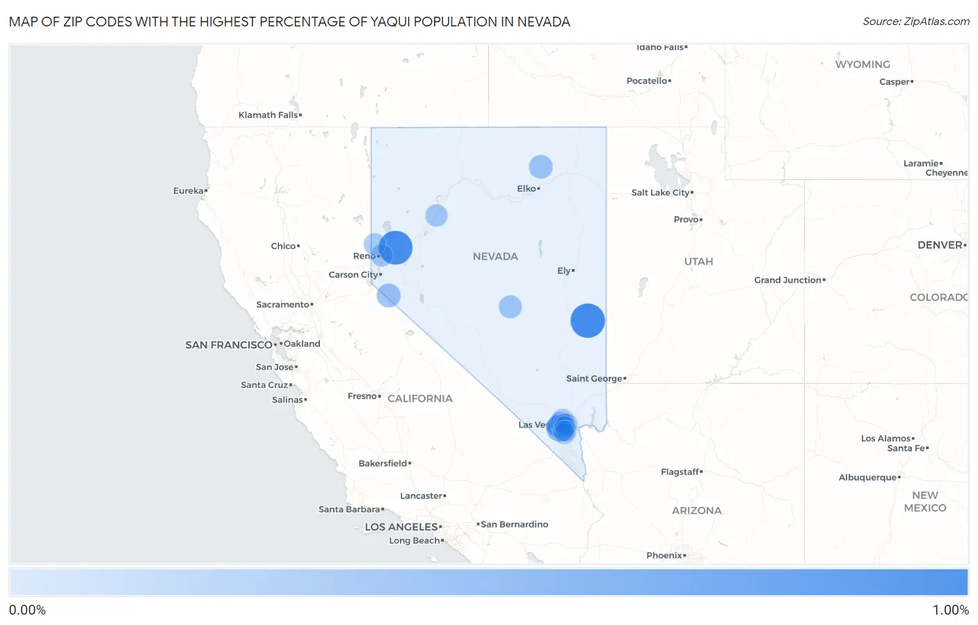 Zip Codes with the Highest Percentage of Yaqui Population in Nevada Map