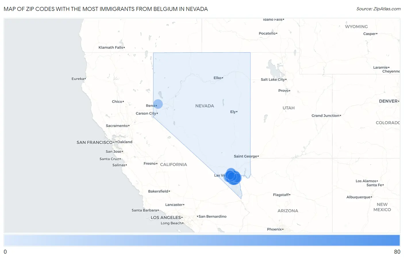 Zip Codes with the Most Immigrants from Belgium in Nevada Map