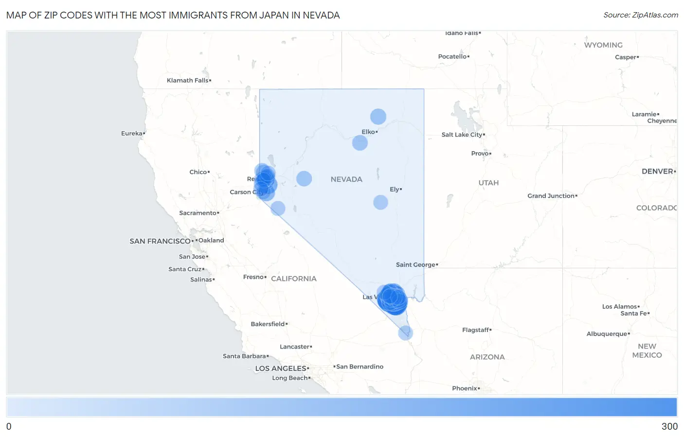 Zip Codes with the Most Immigrants from Japan in Nevada Map