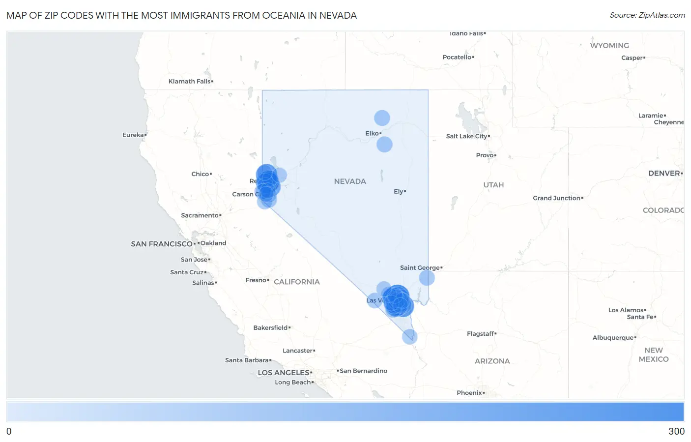 Zip Codes with the Most Immigrants from Oceania in Nevada Map