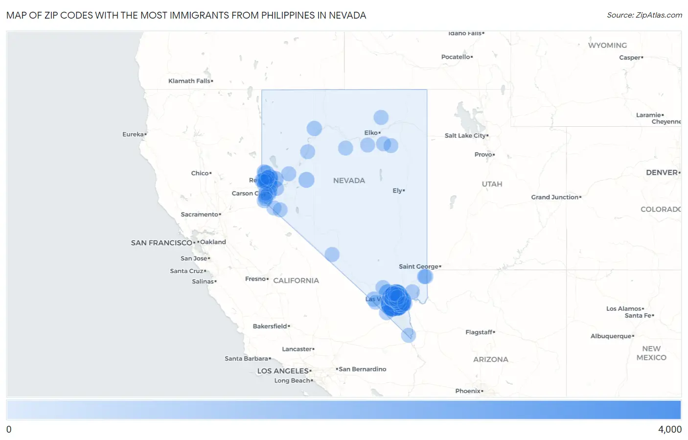 Zip Codes with the Most Immigrants from Philippines in Nevada Map
