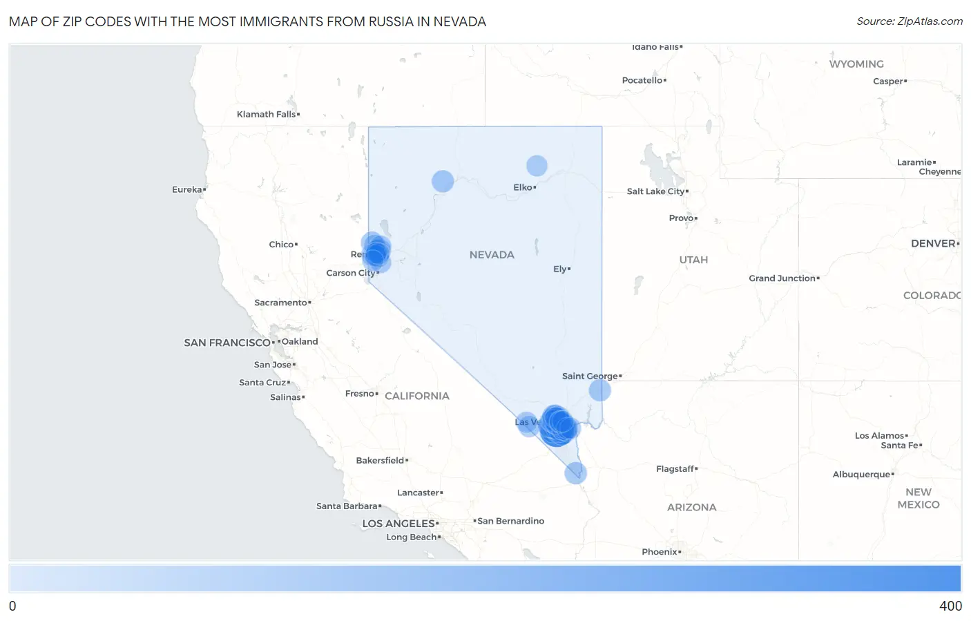 Zip Codes with the Most Immigrants from Russia in Nevada Map
