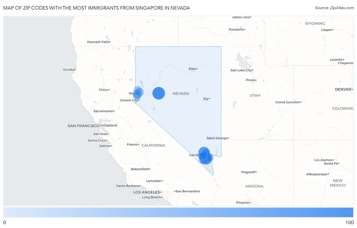 Zip Codes with the Most Immigrants from Singapore in Nevada Map