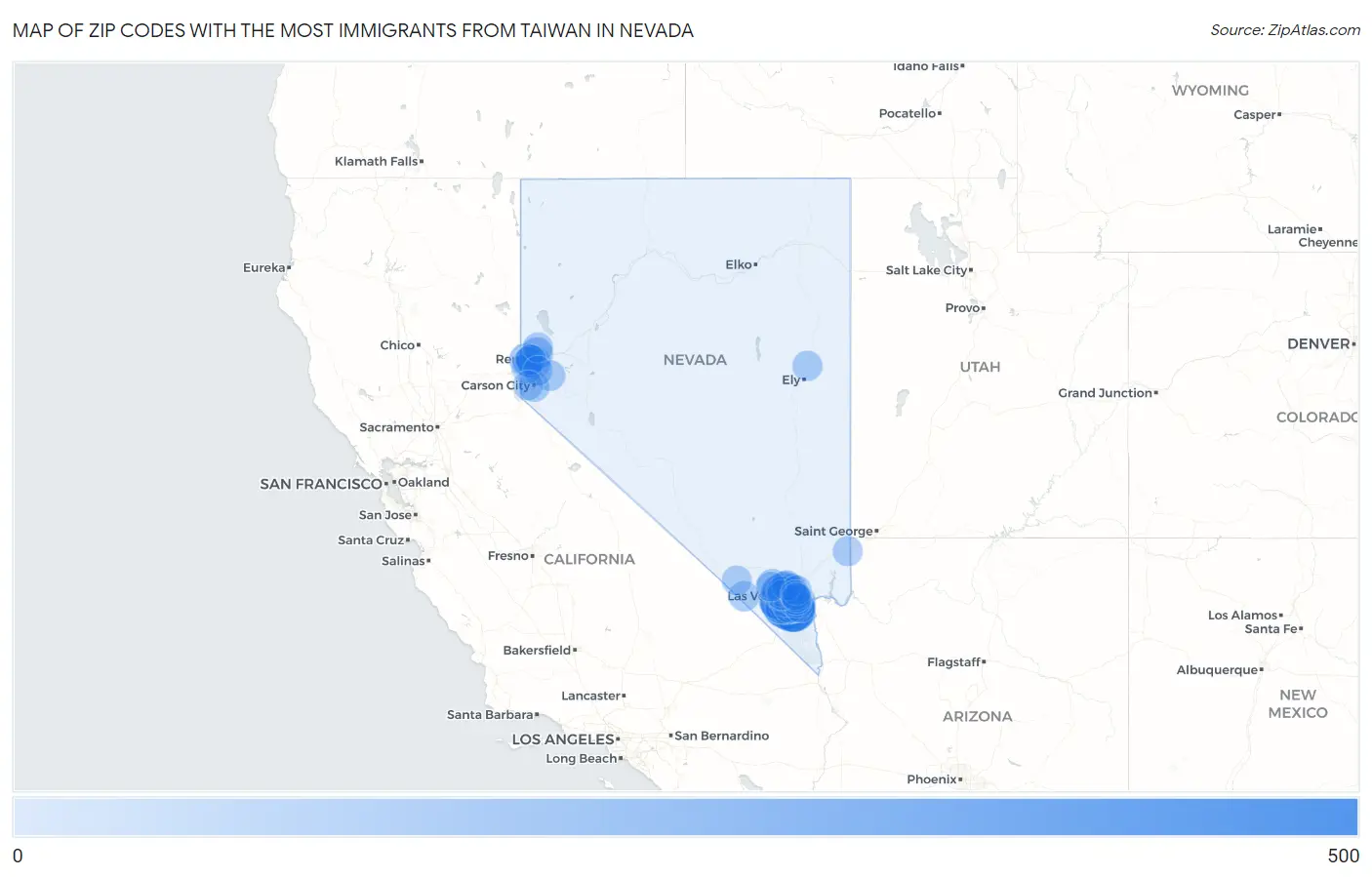 Zip Codes with the Most Immigrants from Taiwan in Nevada Map