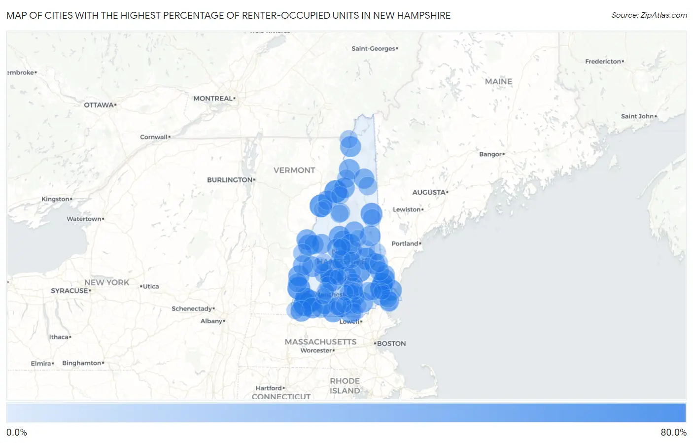 Cities with the Highest Percentage of Renter-Occupied Units in New Hampshire Map