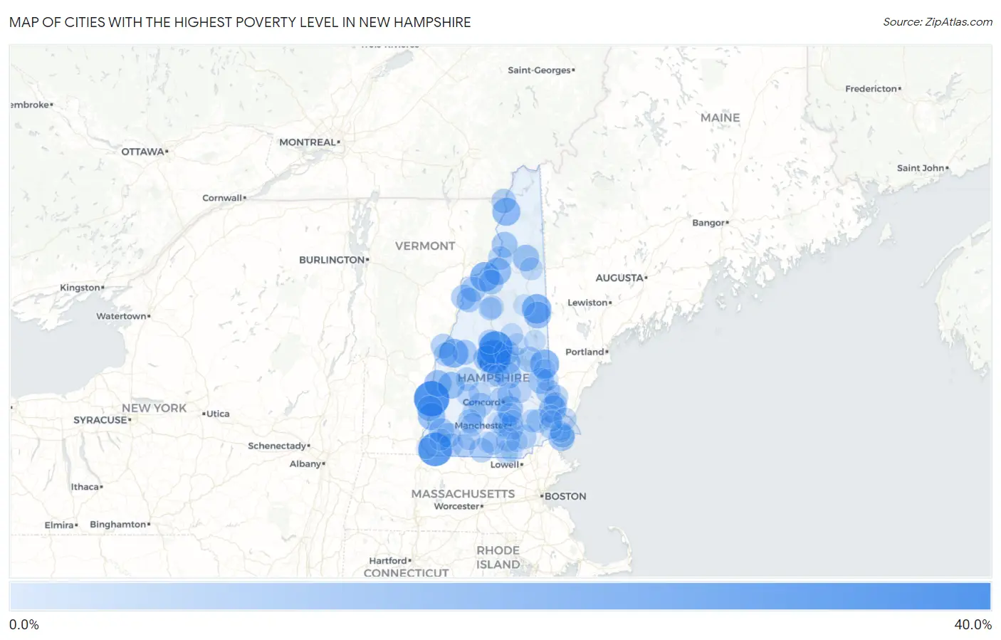 Cities with the Highest Poverty Level in New Hampshire Map