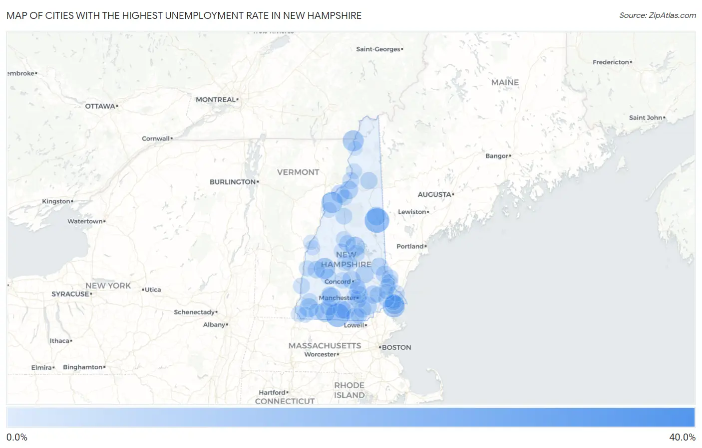 Cities with the Highest Unemployment Rate in New Hampshire Map