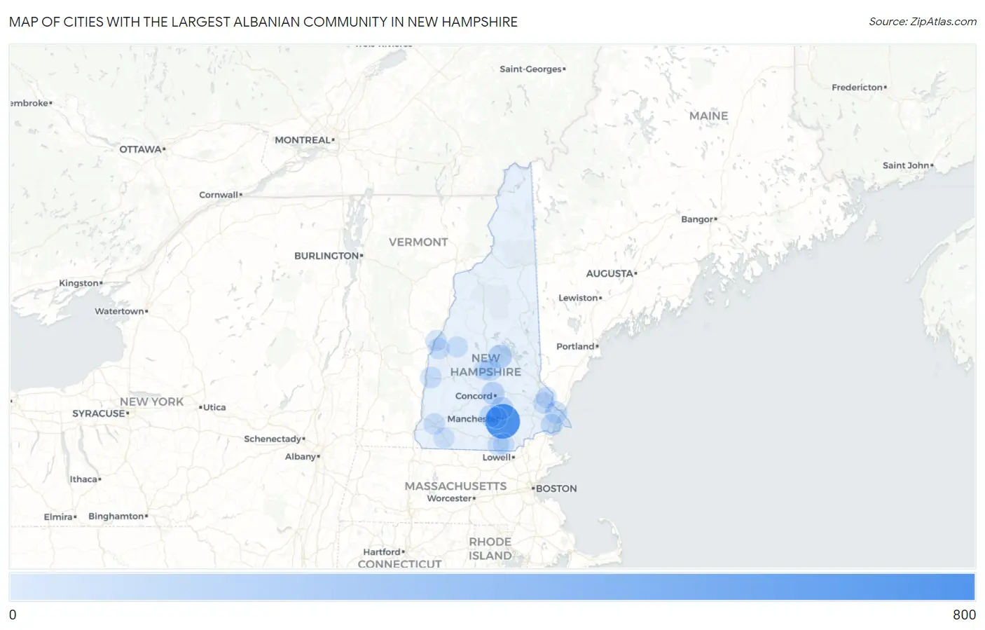 Cities with the Largest Albanian Community in New Hampshire Map