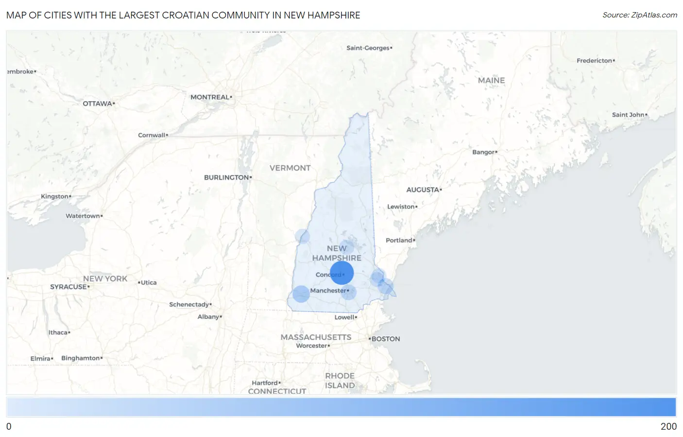 Cities with the Largest Croatian Community in New Hampshire Map