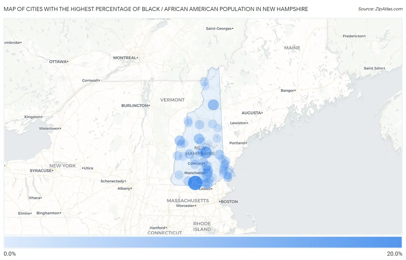 Cities with the Highest Percentage of Black / African American Population in New Hampshire Map
