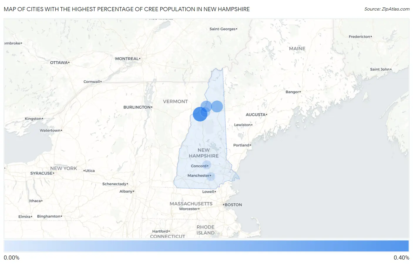 Cities with the Highest Percentage of Cree Population in New Hampshire Map