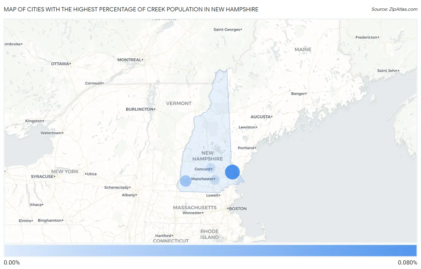 Cities with the Highest Percentage of Creek Population in New Hampshire Map
