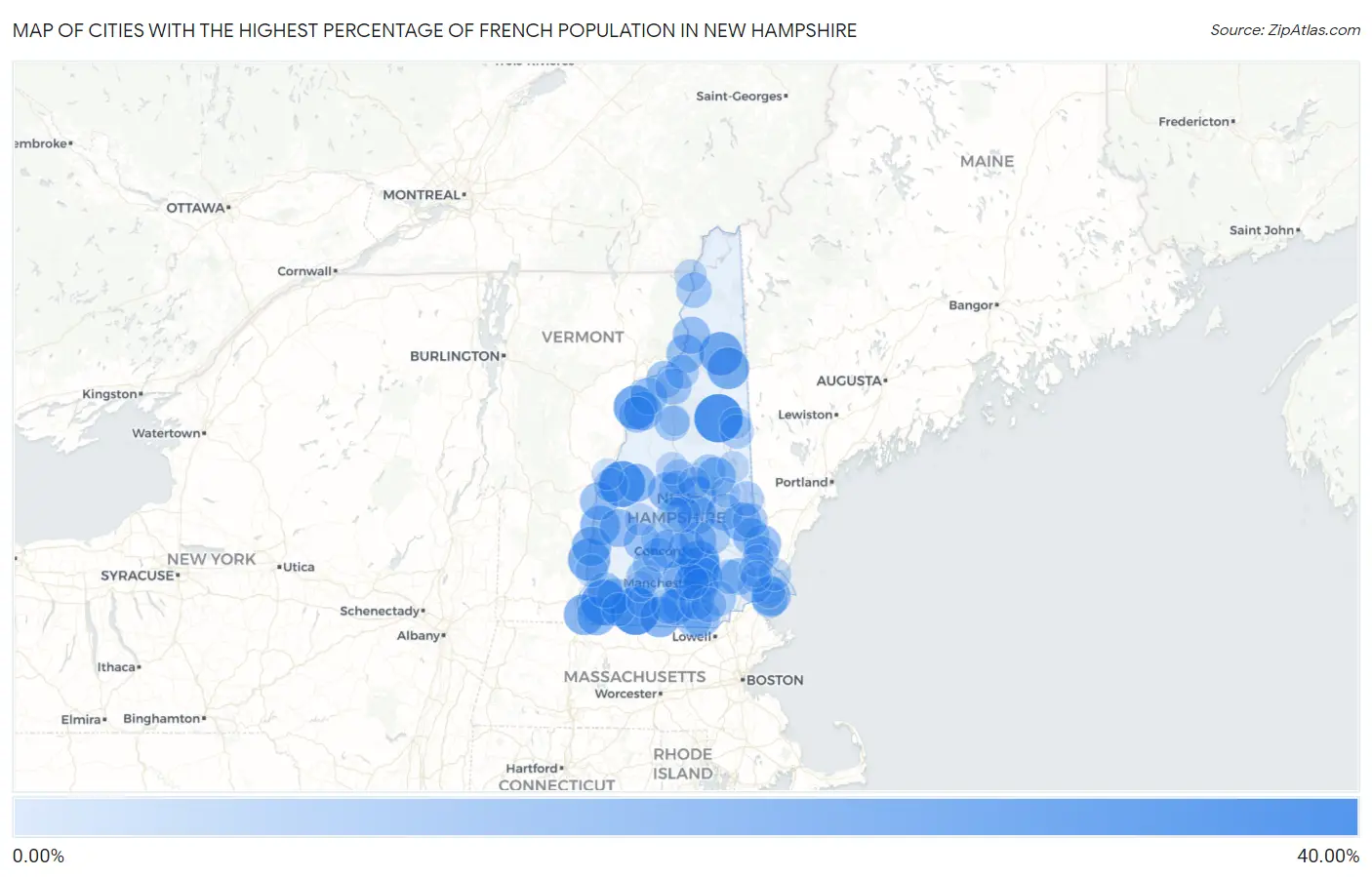 Cities with the Highest Percentage of French Population in New Hampshire Map