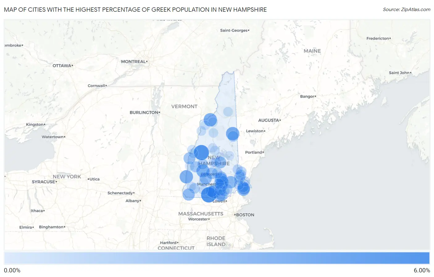 Cities with the Highest Percentage of Greek Population in New Hampshire Map