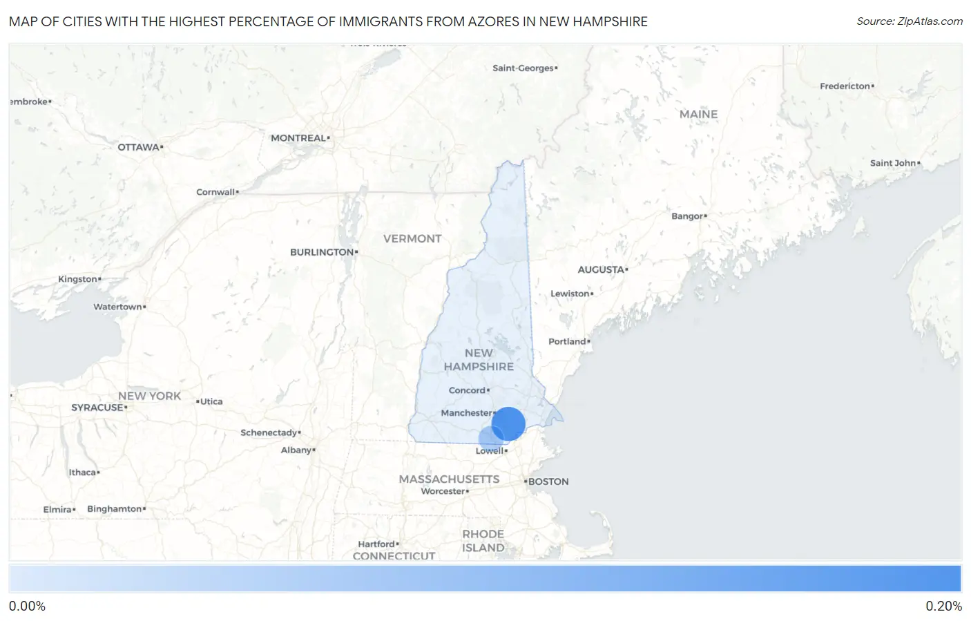 Cities with the Highest Percentage of Immigrants from Azores in New Hampshire Map