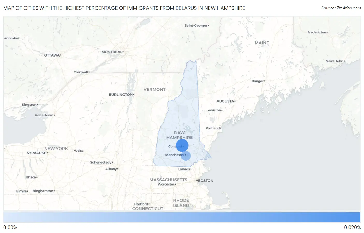 Cities with the Highest Percentage of Immigrants from Belarus in New Hampshire Map