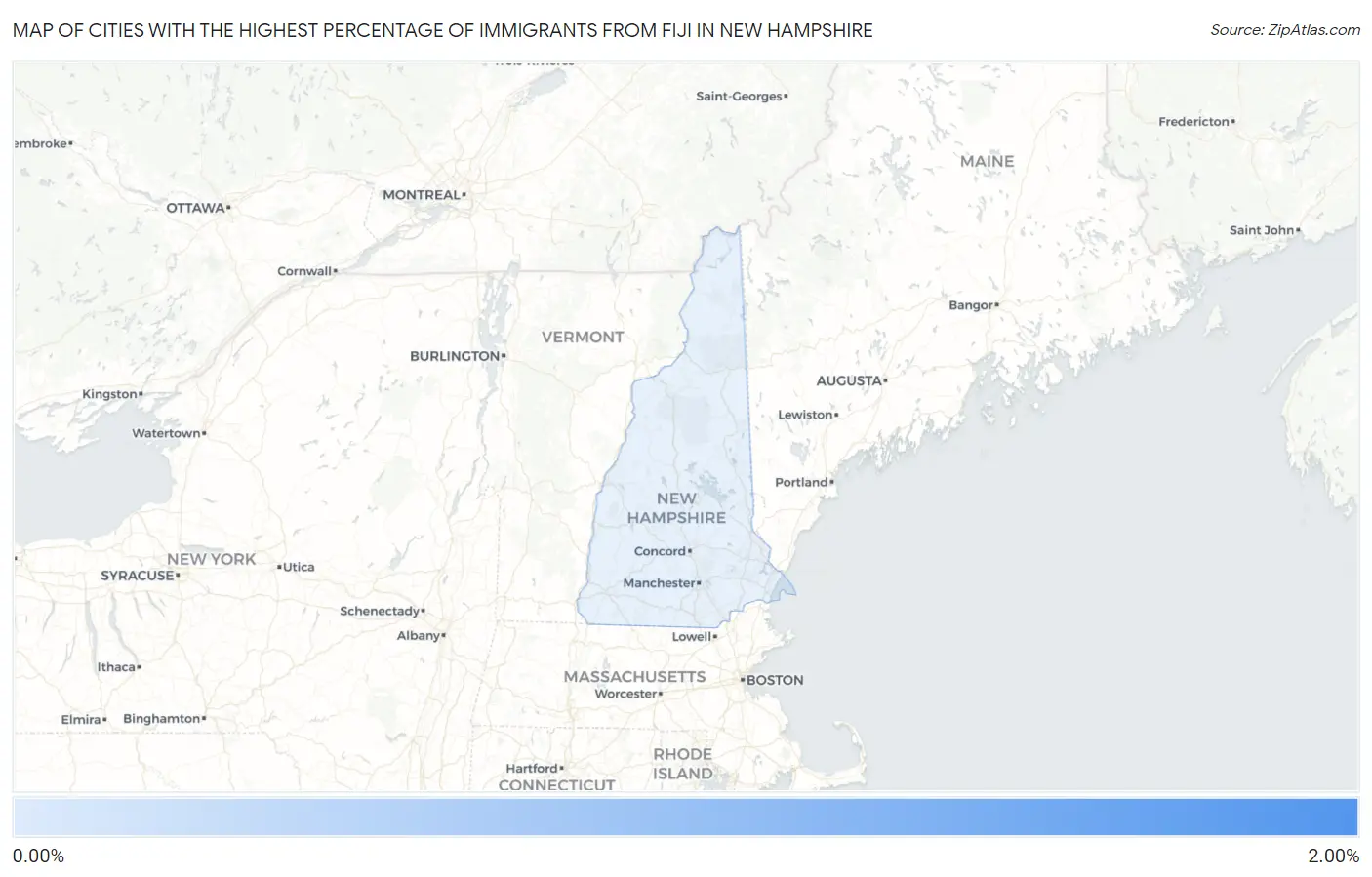 Cities with the Highest Percentage of Immigrants from Fiji in New Hampshire Map