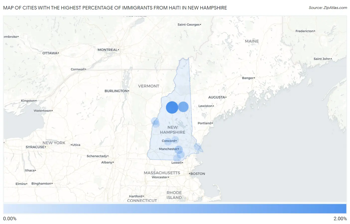 Cities with the Highest Percentage of Immigrants from Haiti in New Hampshire Map