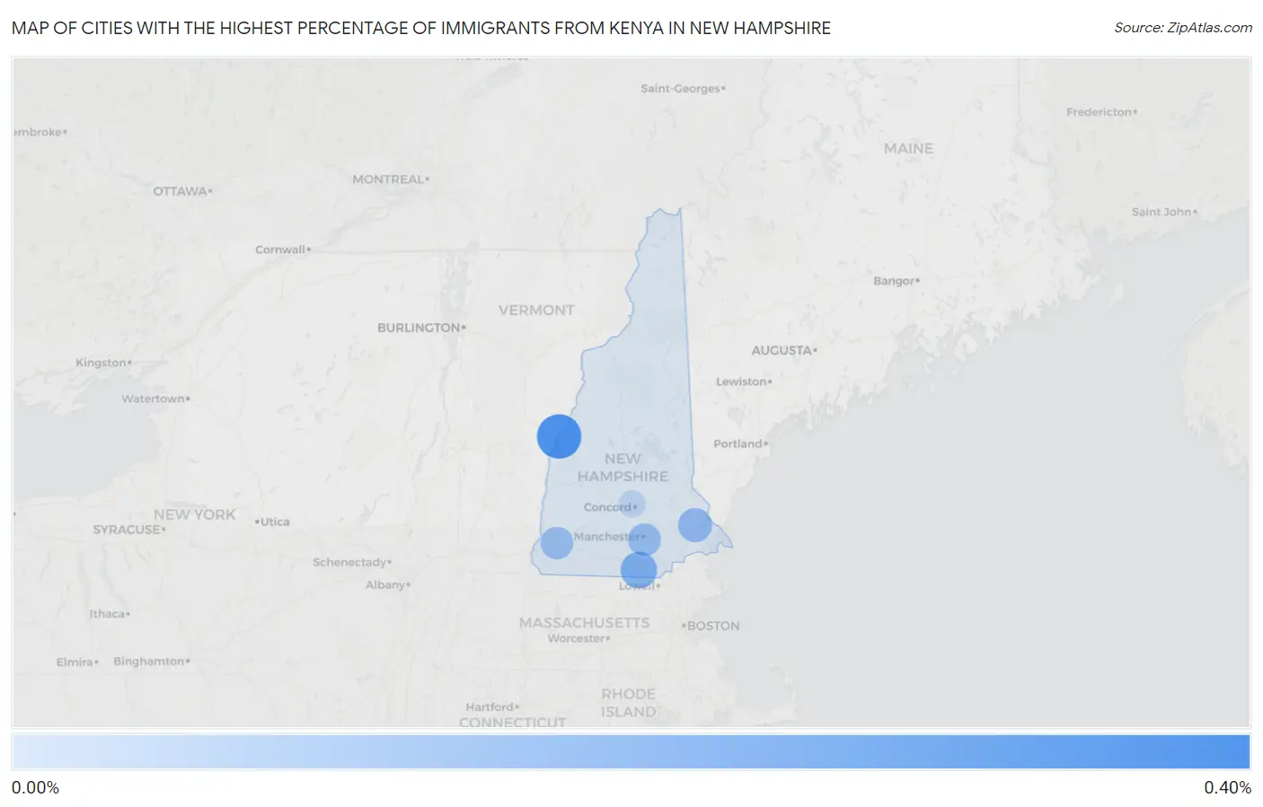 Cities with the Highest Percentage of Immigrants from Kenya in New Hampshire Map