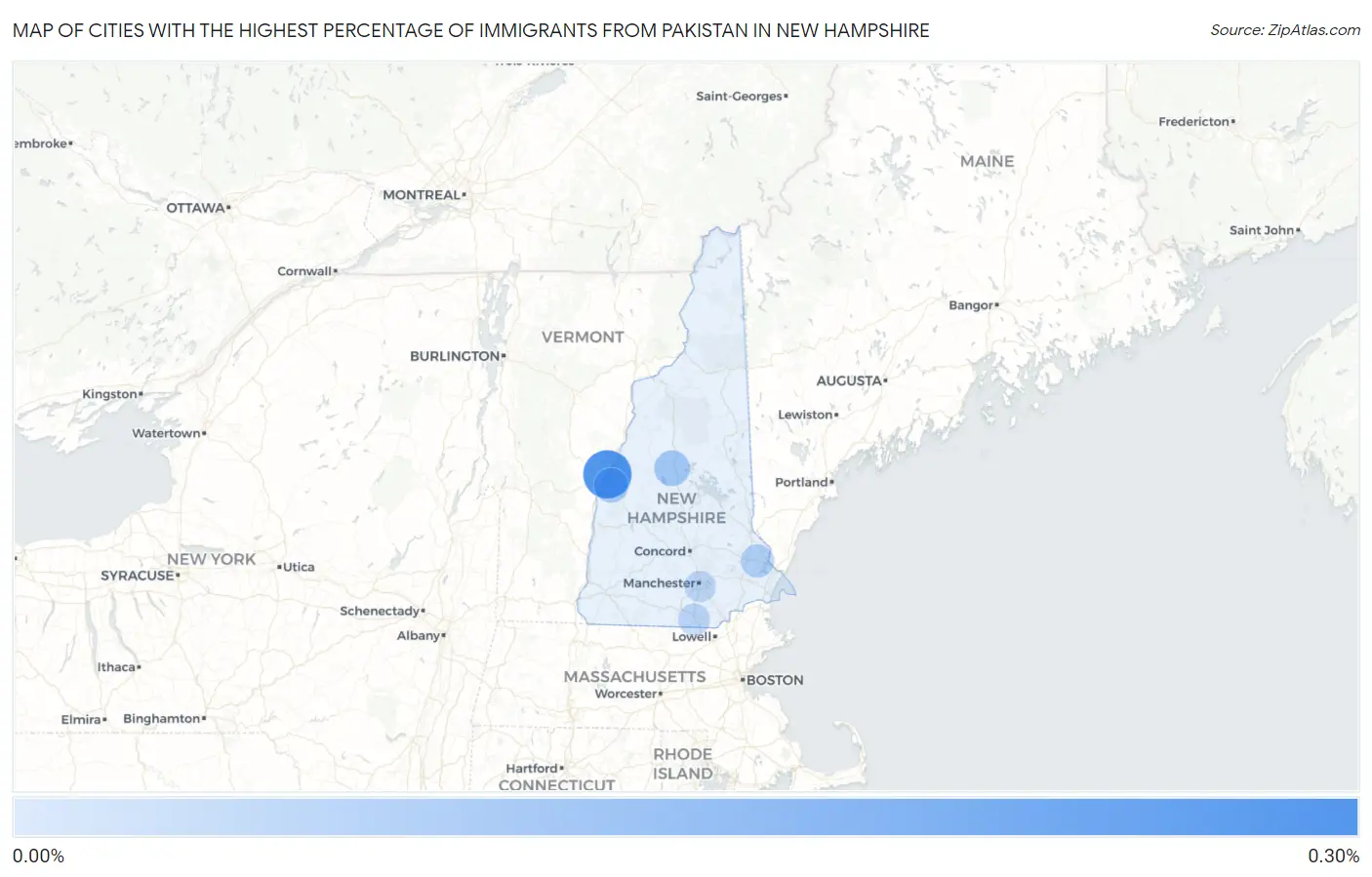 Cities with the Highest Percentage of Immigrants from Pakistan in New Hampshire Map