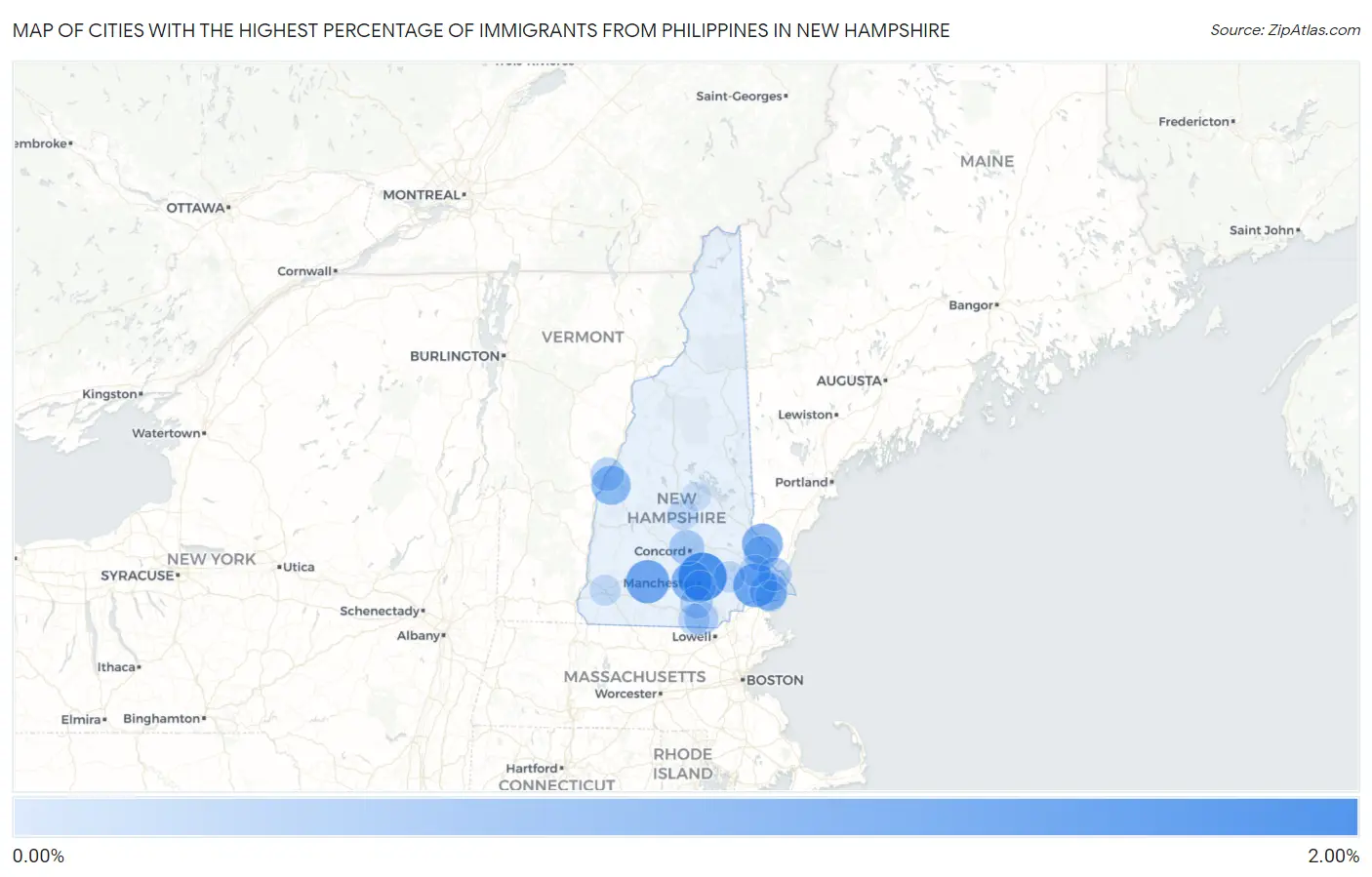 Cities with the Highest Percentage of Immigrants from Philippines in New Hampshire Map