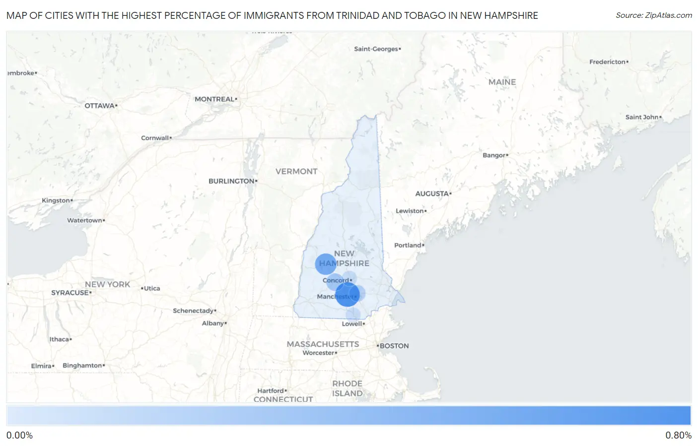 Cities with the Highest Percentage of Immigrants from Trinidad and Tobago in New Hampshire Map