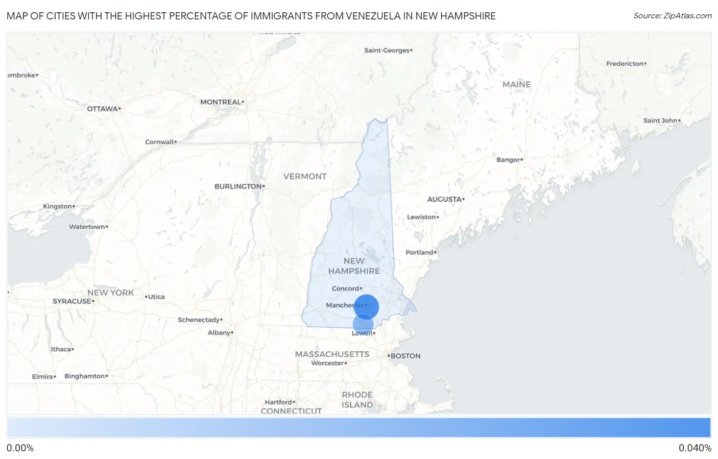 Cities with the Highest Percentage of Immigrants from Venezuela in New Hampshire Map