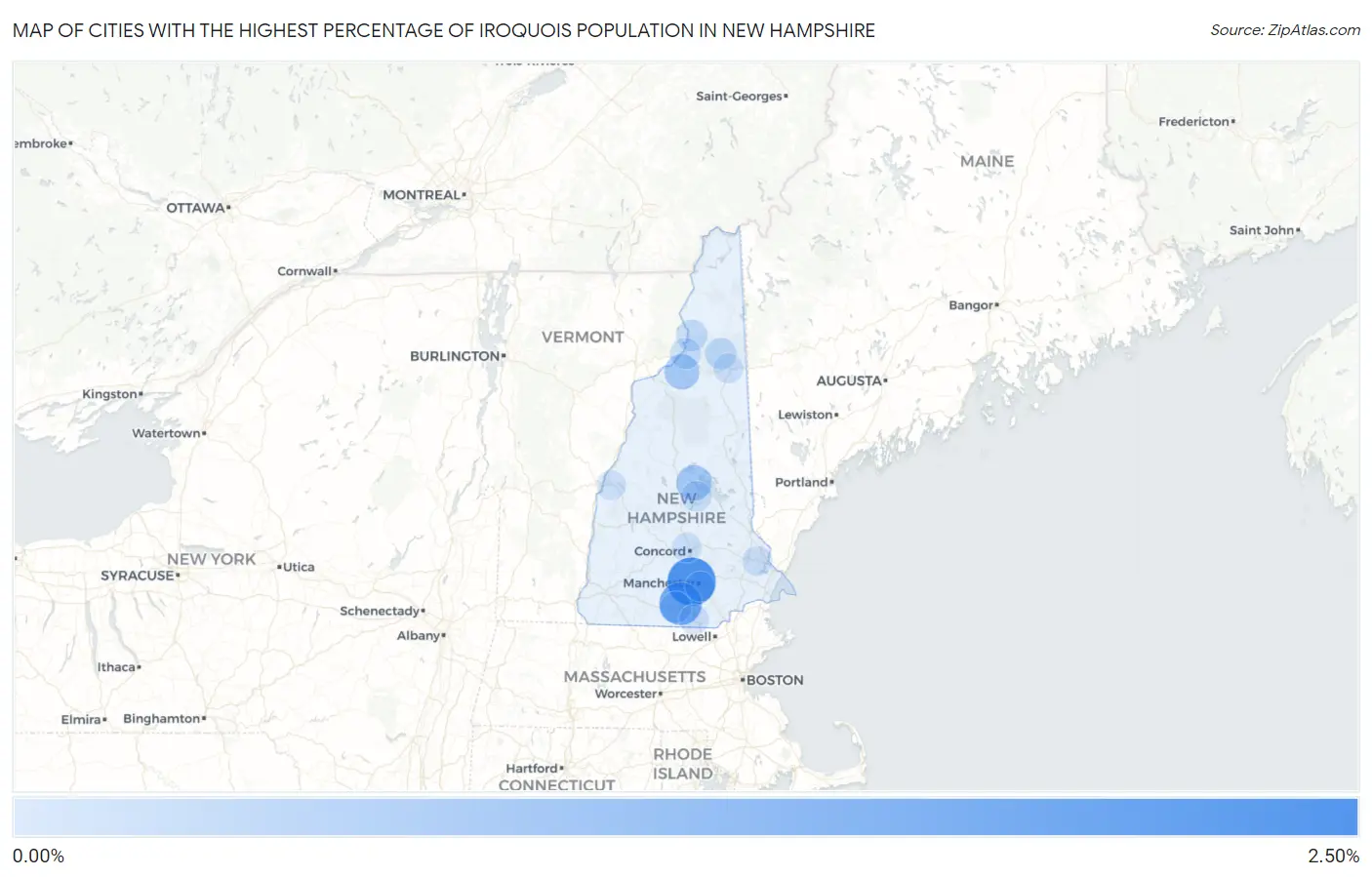 Cities with the Highest Percentage of Iroquois Population in New Hampshire Map