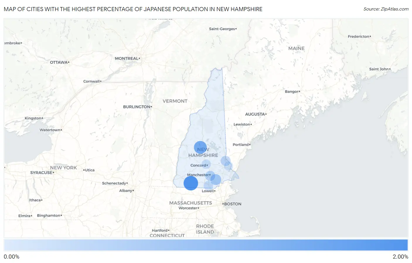 Cities with the Highest Percentage of Japanese Population in New Hampshire Map