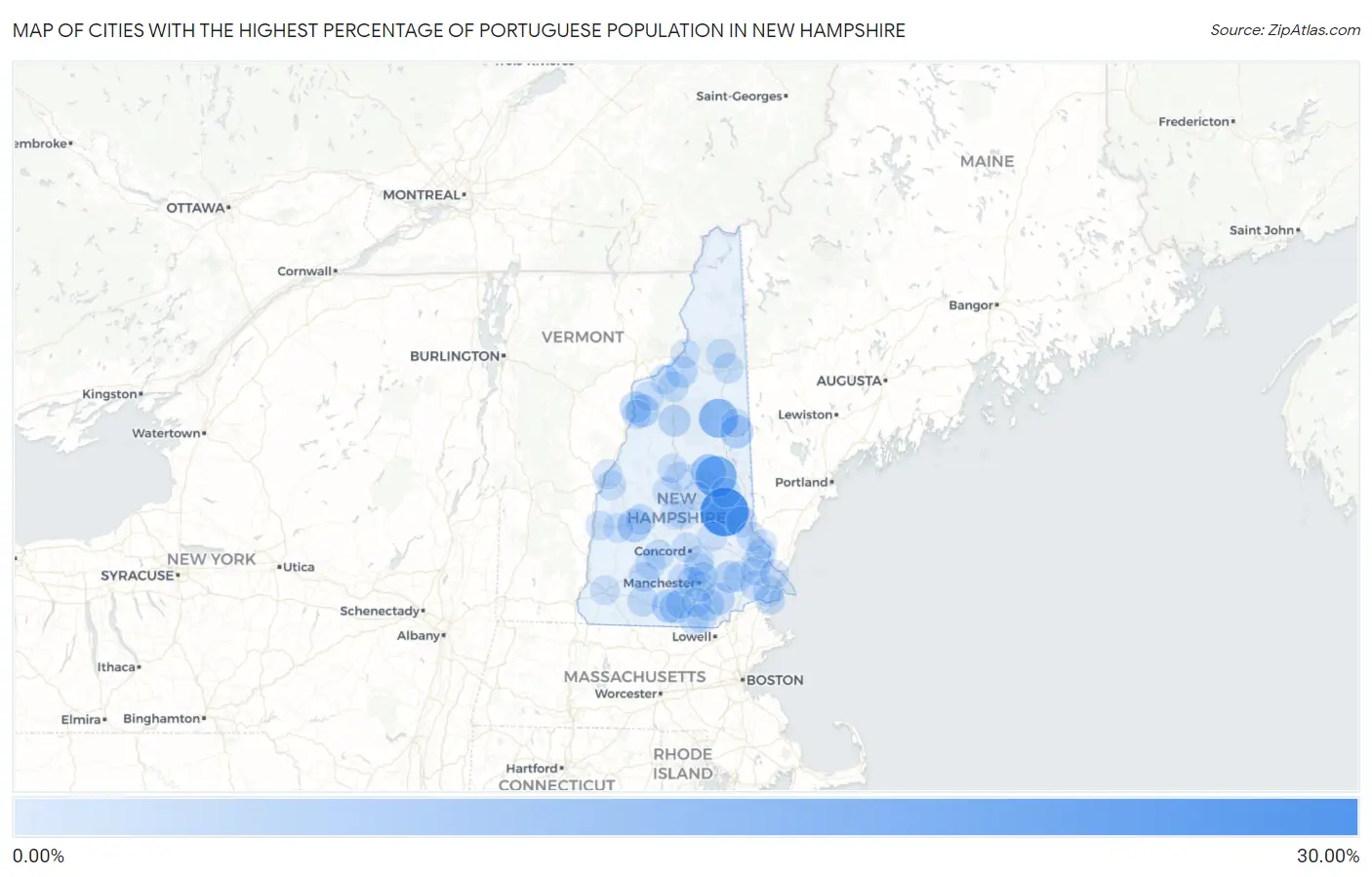 Cities with the Highest Percentage of Portuguese Population in New Hampshire Map