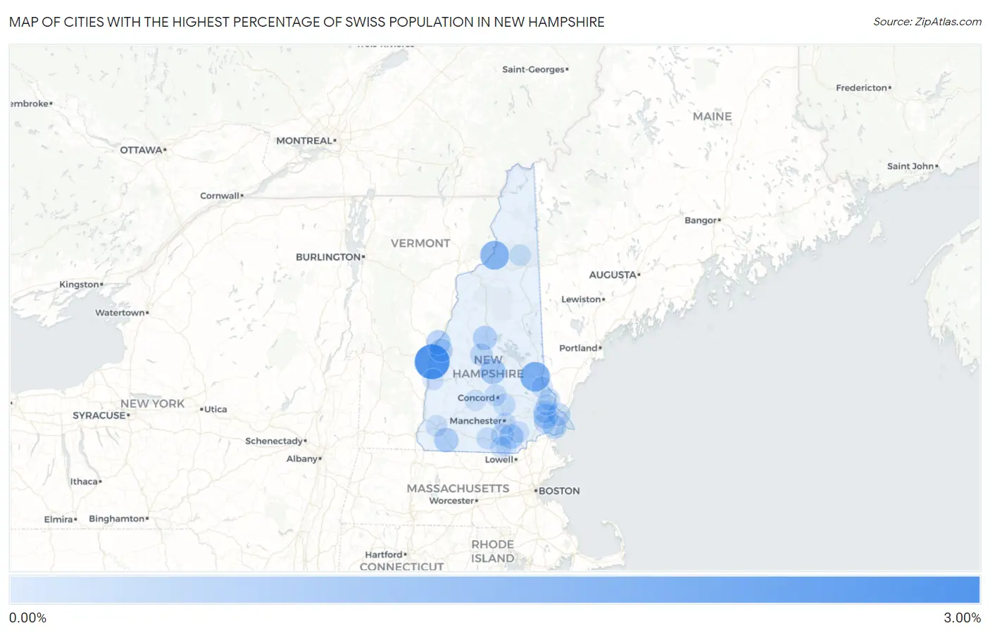 Cities with the Highest Percentage of Swiss Population in New Hampshire Map