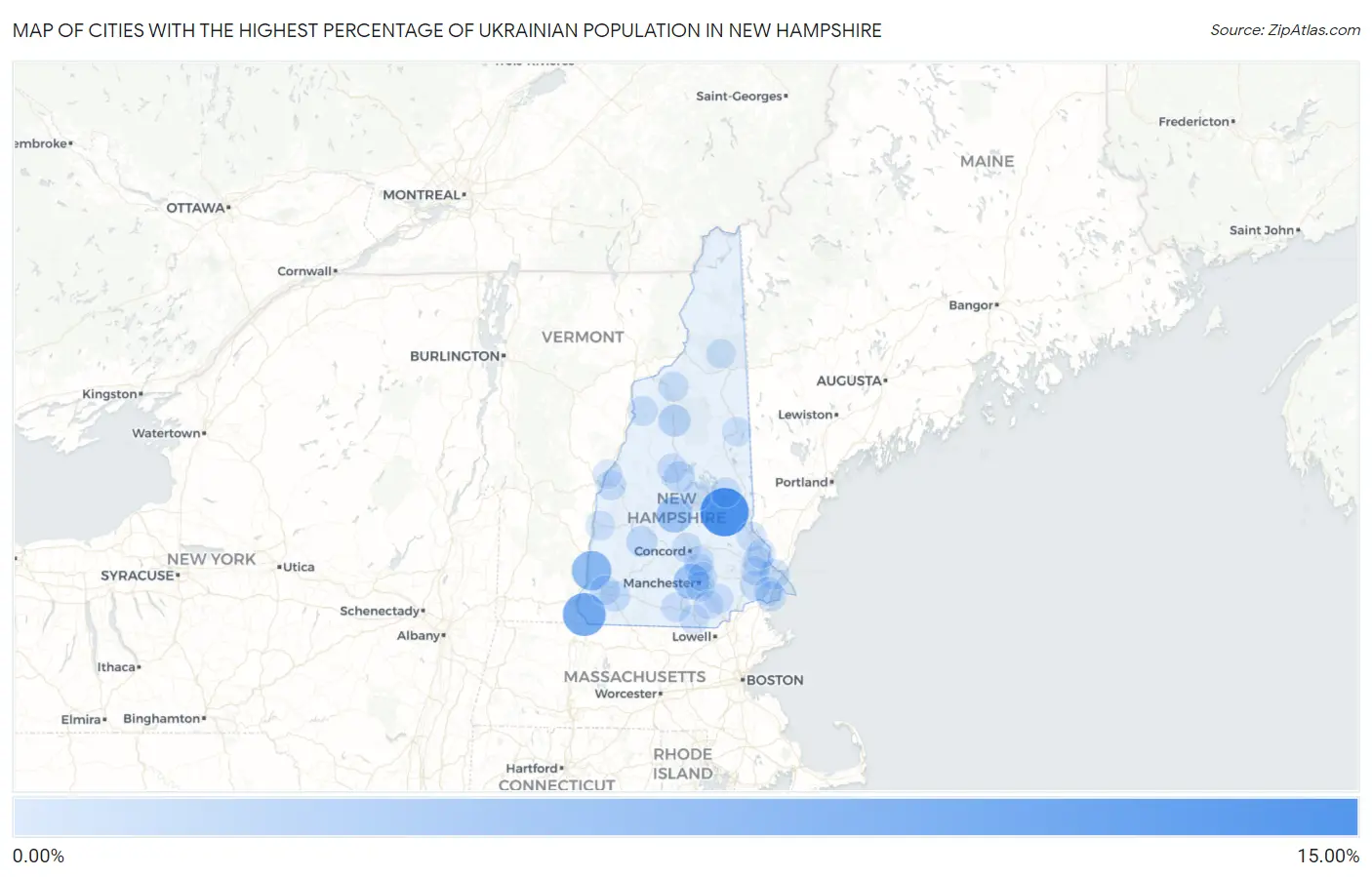 Cities with the Highest Percentage of Ukrainian Population in New Hampshire Map