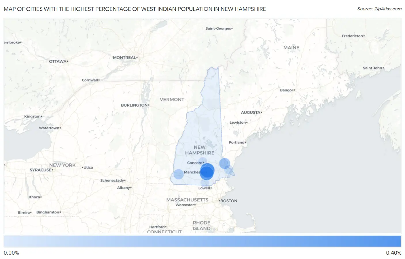 Cities with the Highest Percentage of West Indian Population in New Hampshire Map