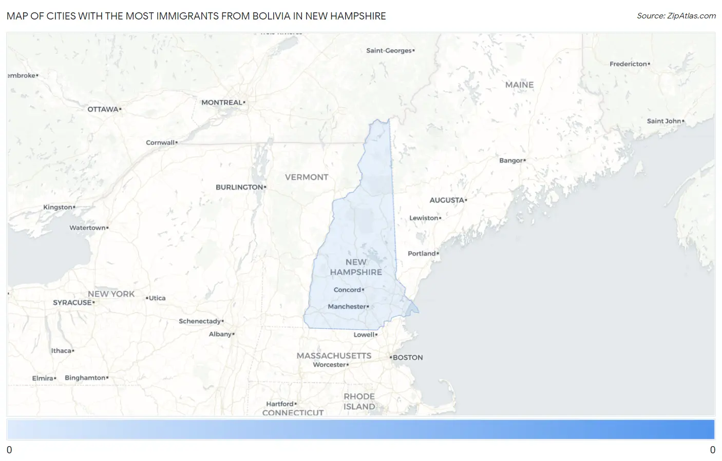 Cities with the Most Immigrants from Bolivia in New Hampshire Map
