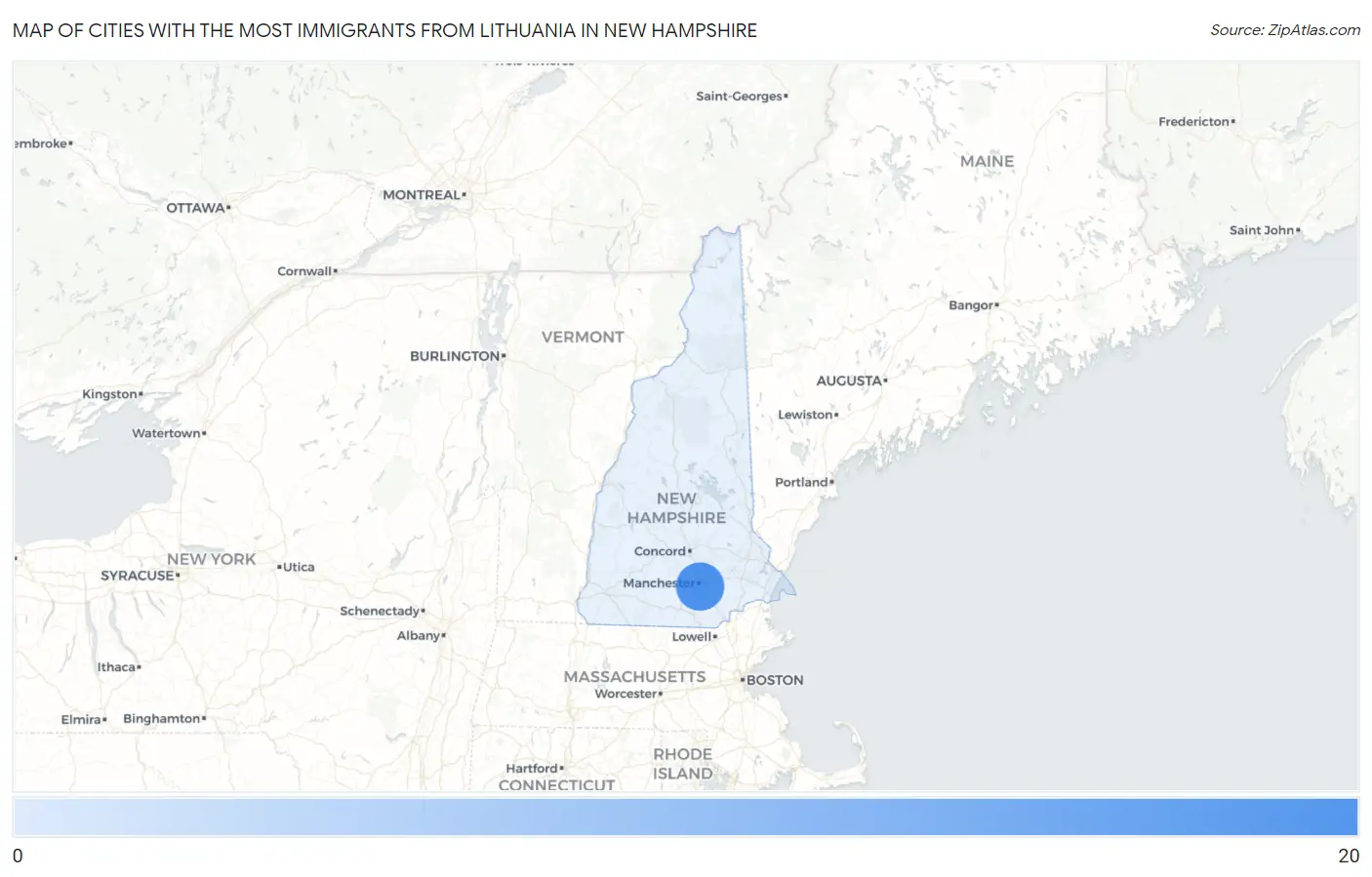 Cities with the Most Immigrants from Lithuania in New Hampshire Map