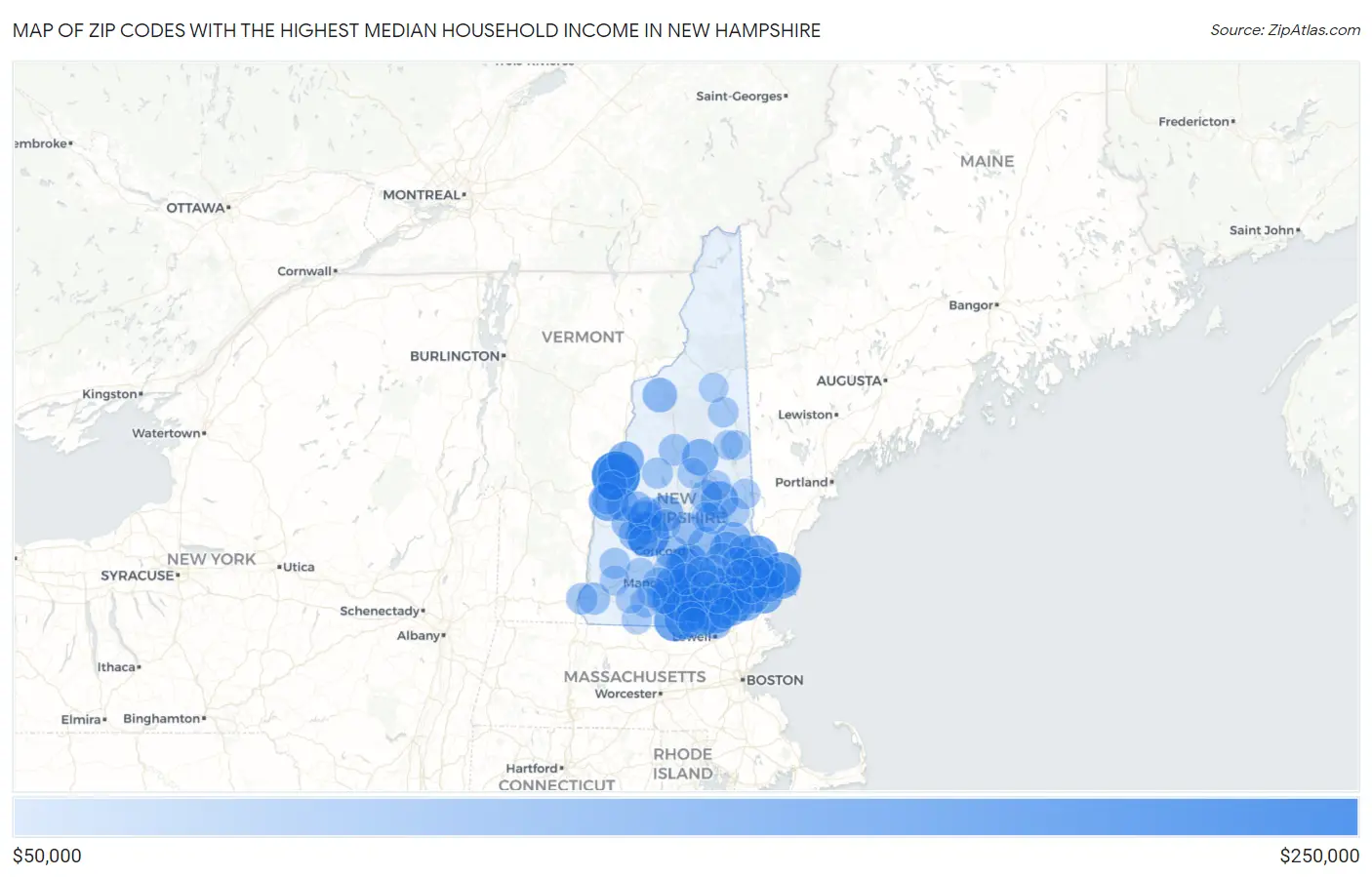 Zip Codes with the Highest Median Household Income in New Hampshire Map