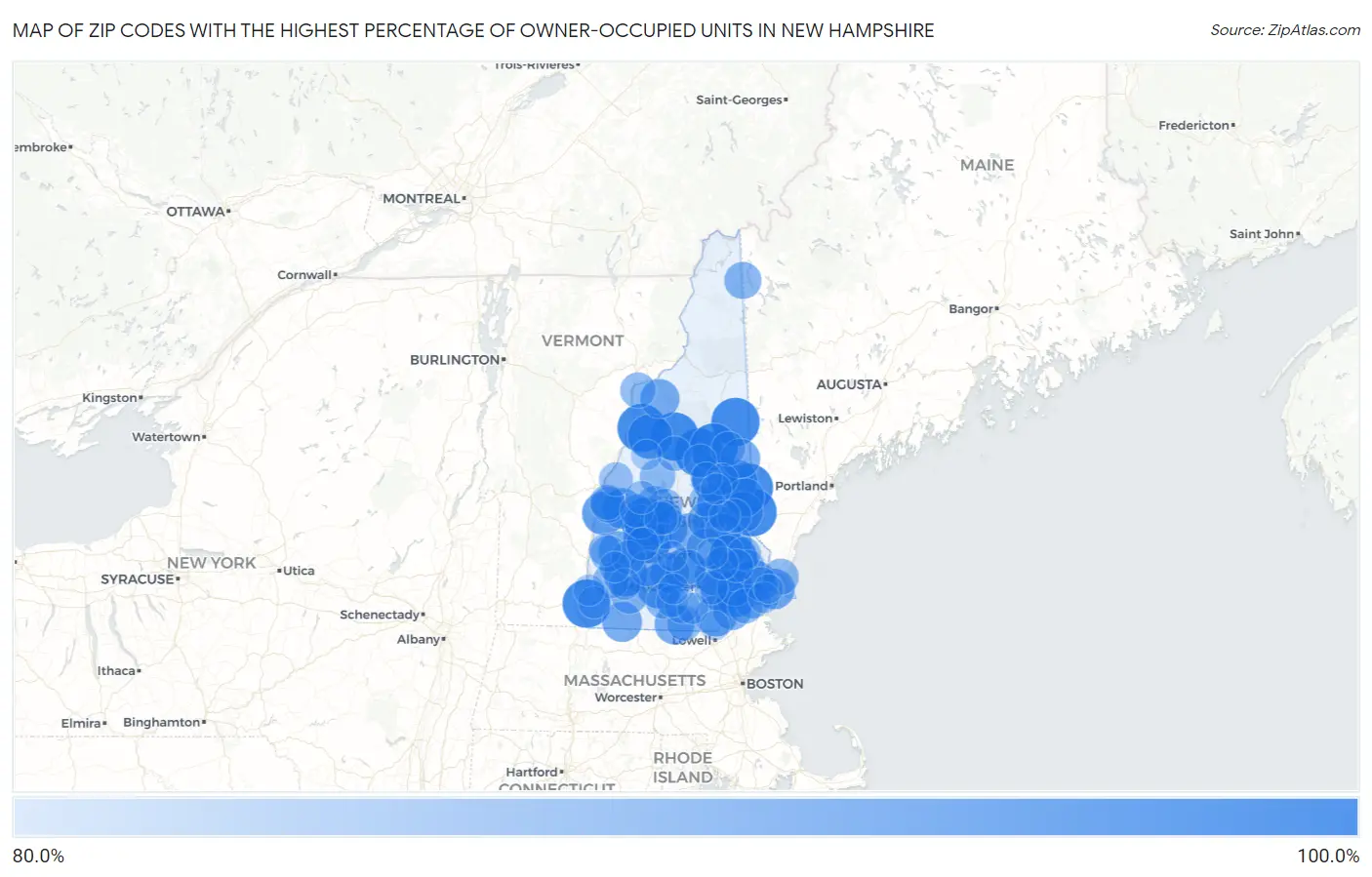 Zip Codes with the Highest Percentage of Owner-Occupied Units in New Hampshire Map