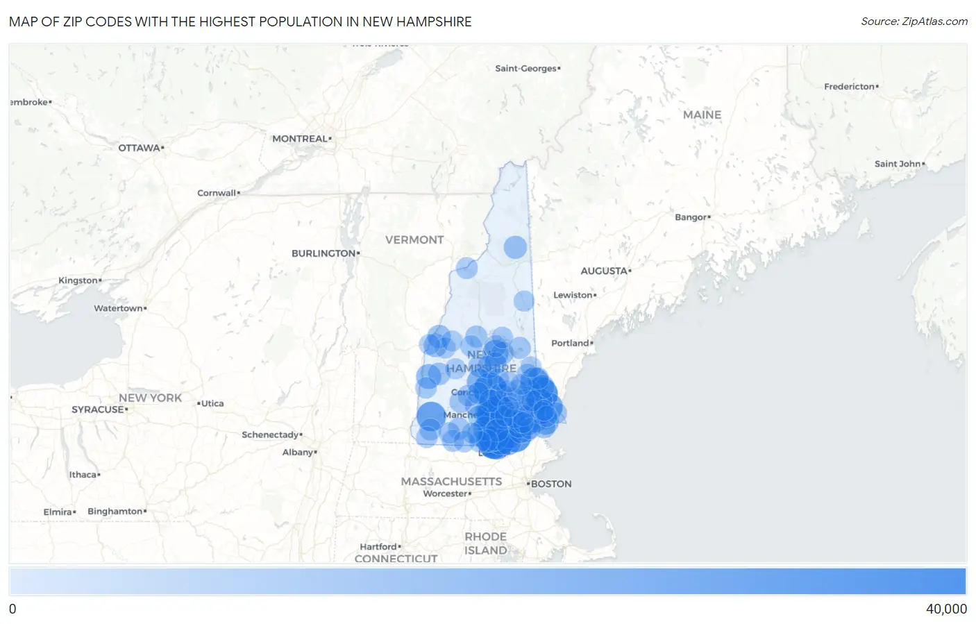 Zip Codes with the Highest Population in New Hampshire Map
