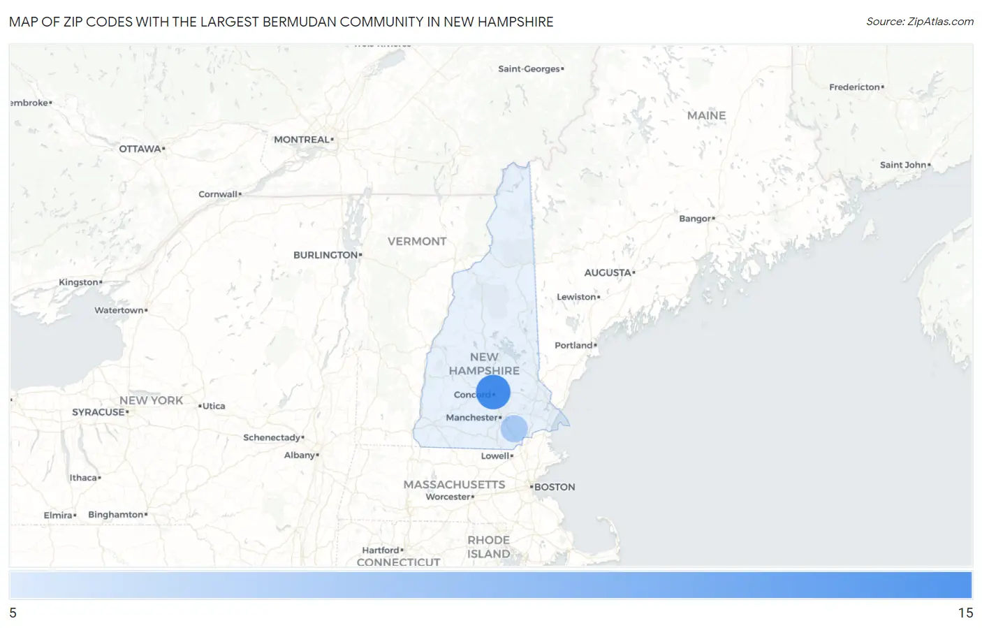 Zip Codes with the Largest Bermudan Community in New Hampshire Map